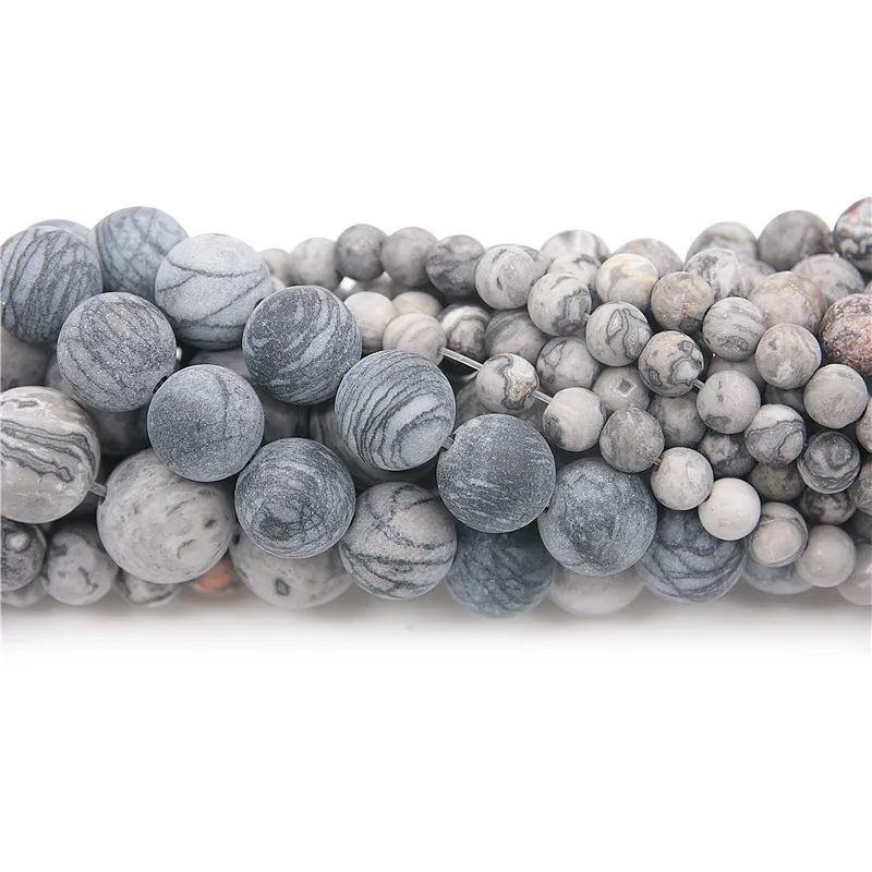 

Natural Genuine Map Stone Beads Matte Frosted Round 4-10mm Jewelry Material Findings For Making Bracelet Earrings