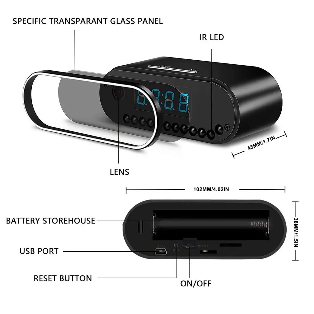 

1080P Wireless WiFi Camera Watch Security Cameras With Motion Detection & Night Vision Camera Clock For Home Office