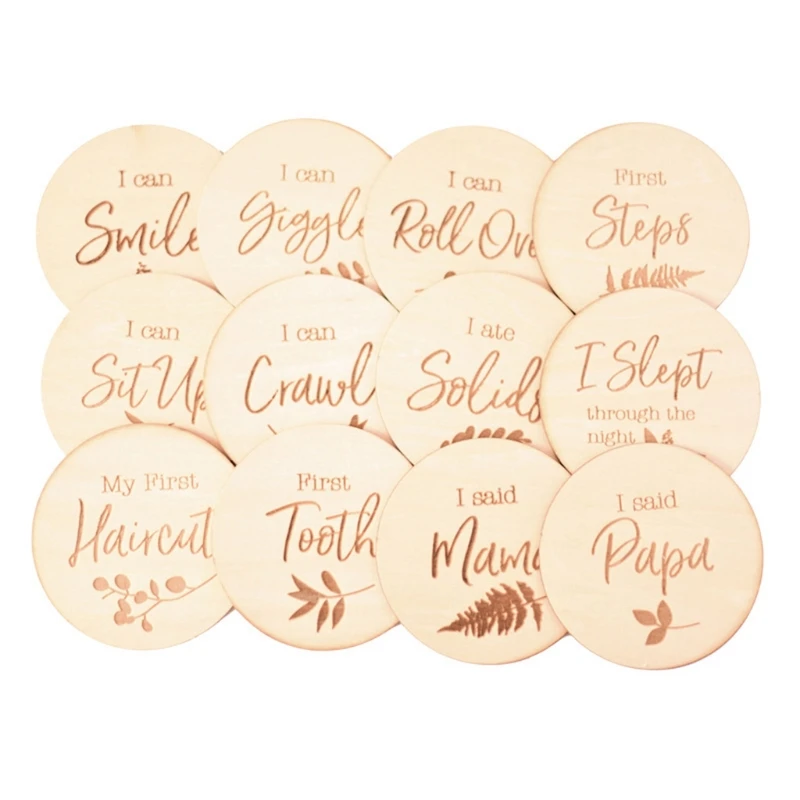 

HUYU 12 Pcs Baby Milestone Cards Wooden Commemorate Baby Birth Monthly Recording Cards Newborn Infant Shower Gifts