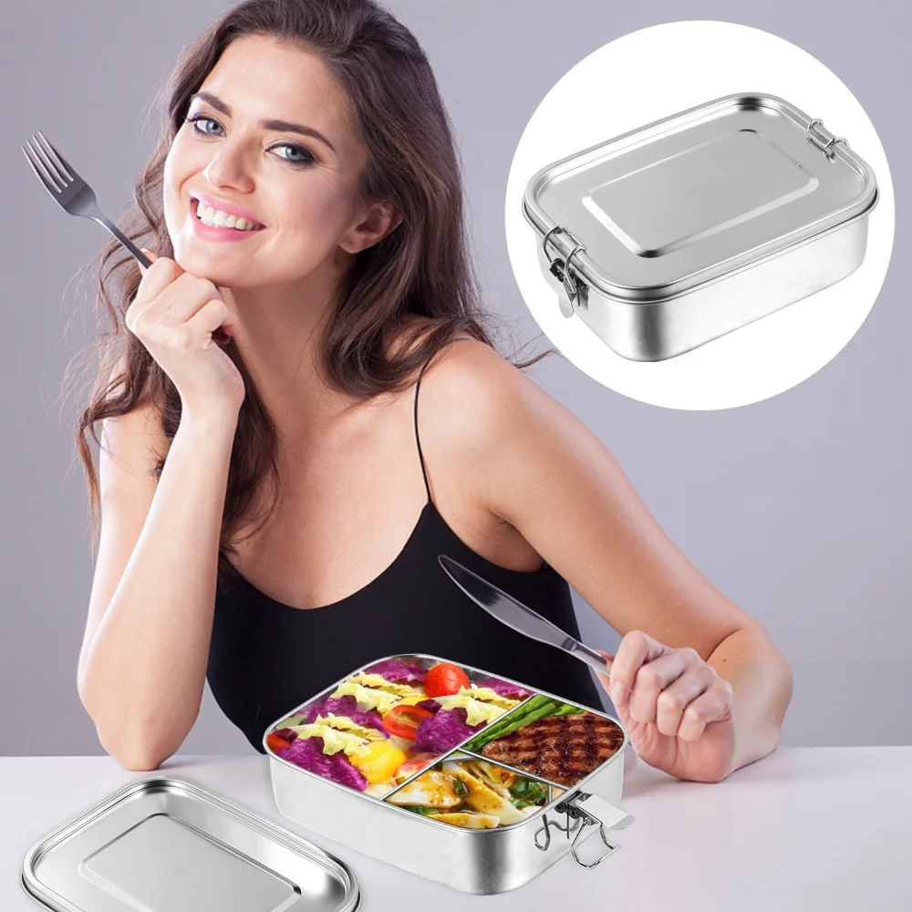 

1 Pc 1.2L Stainless Steel Lunchbox Meal Containers with 3 Compartments