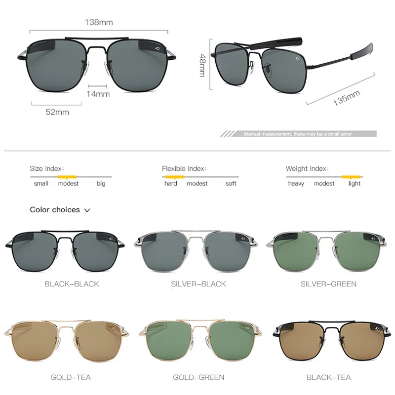 hot high quality aviation sunglasses men brand american army military optical ao sun glasses pilot eyeglass glass lenses oculos free global shipping