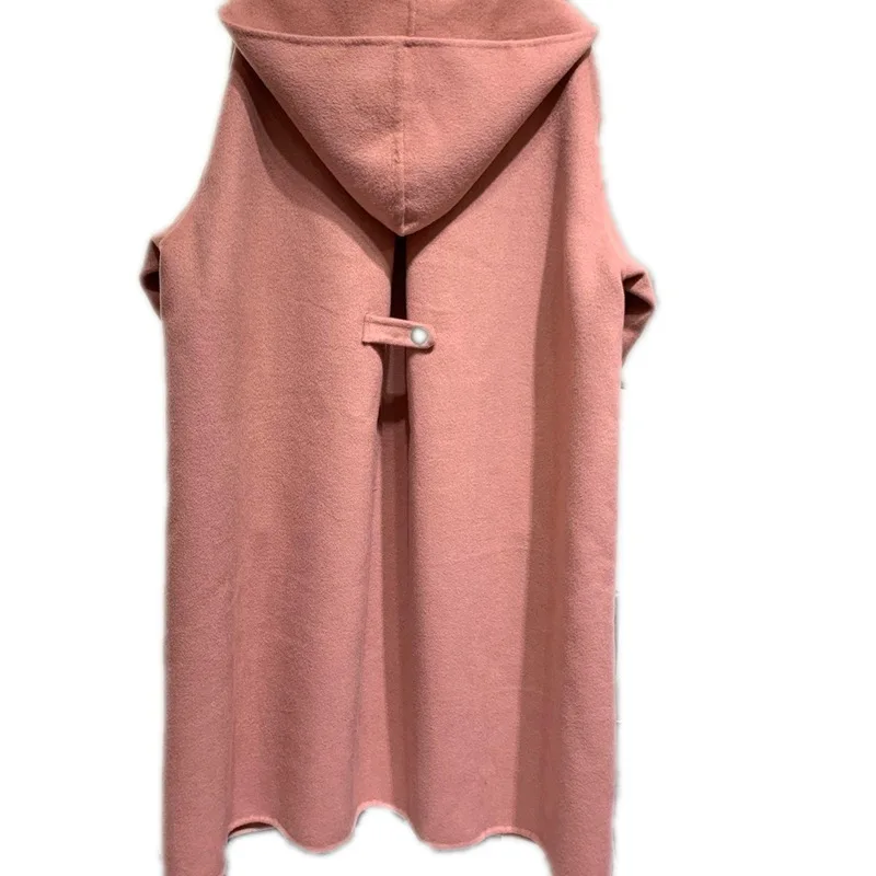 

New Coming Double-sided Long Hooded Cashmere Wool Coat Warm Thicken Loose Oversized Casual Daily Wear Feminine Coat With Pockets