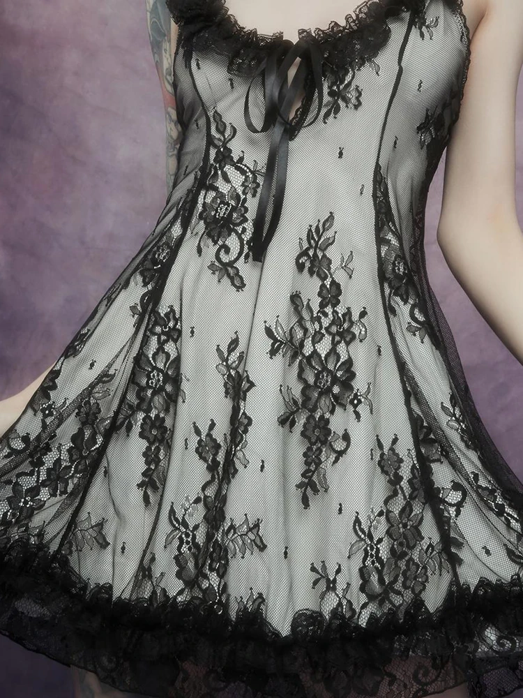 

Gothic Clothes Summer Dresses for Women 2021 Amethyst Dove Faithfully Doomed Lace Dress Mini Dress with Contrast Colored Lining