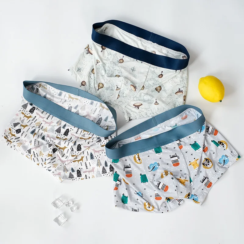 3pcs Men's panties Ice silk underwear boxer shorts no trace fashion personality printing ultra-thin breathable underpants sale