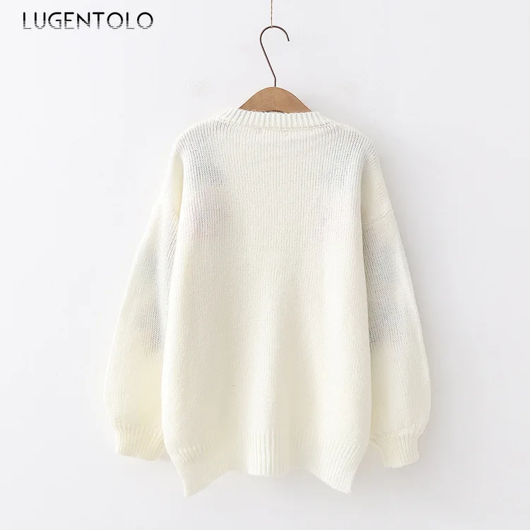 Lugentolo Women's Sweater Autumn and Winter Casual Sen Small Fresh Big Beaded Head Wild Fashion Knit | Женская одежда