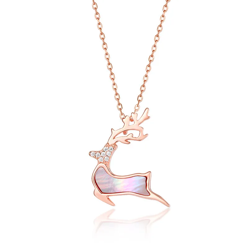 

Sweet Silver 925 Elk Pendant Necklace Abalone Shell Rose Gold Necklace Jewelry Gift for Women Girls Clavicle Chain Choker Bijoux