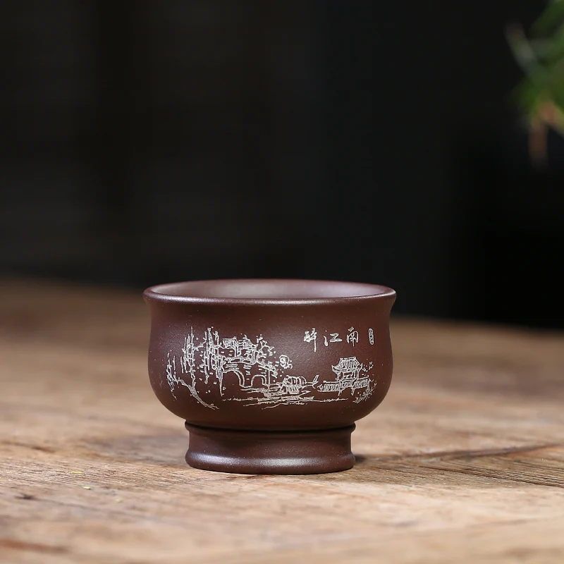 90 мл Чашка для чая из фиолетовой глины Yixing винтажного стиля китайского Kung Fu чайного сервиза, посуда для напитков, чашка для чая Мастера Puer, ручная работа в качестве подарка на день рождения.