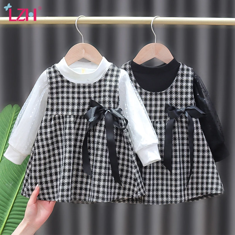 

LZH 2021 Autumn Girl Kid's Dress Princess Dress Sets For Girls Plaid Dress For Children's Clothing 1-2-3-4 Years Kids Costume