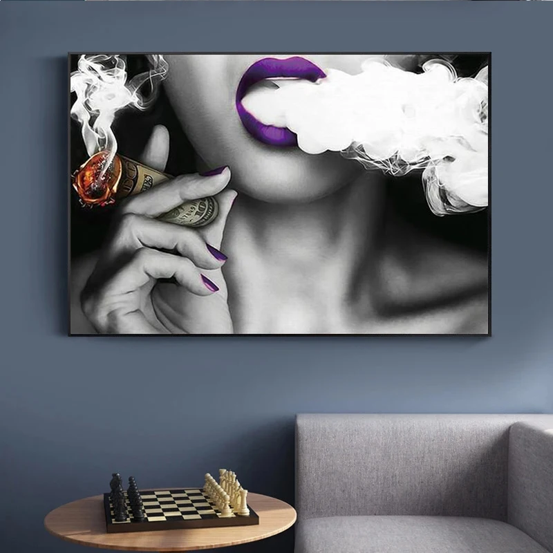 

Sexy Girls Smoking Wall Art Posters and Prints Red Lips Girls Canvas Paintings on The Wall Pictures for Living Room Cuadros