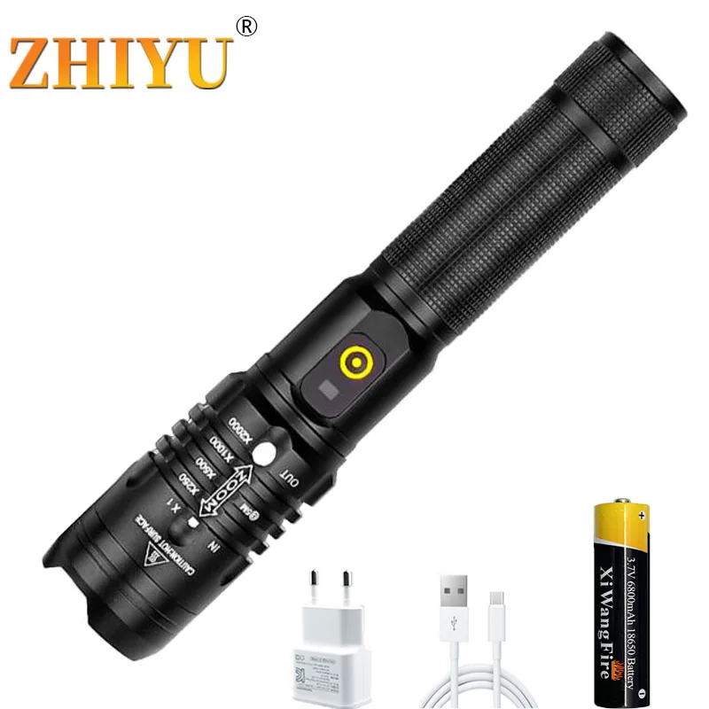 

XHP50 LED Strong Light Flashlight Aluminum Zoom Tactical USB Rechargeable 5 Modes Built-in Battery Waterproof Torch