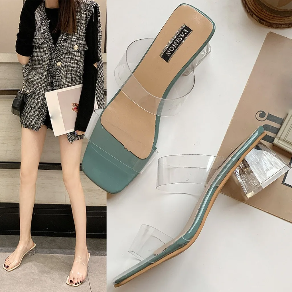 Женские шлепанцы JAYCOSIN простые прозрачные высокие каблуки летние | Обувь