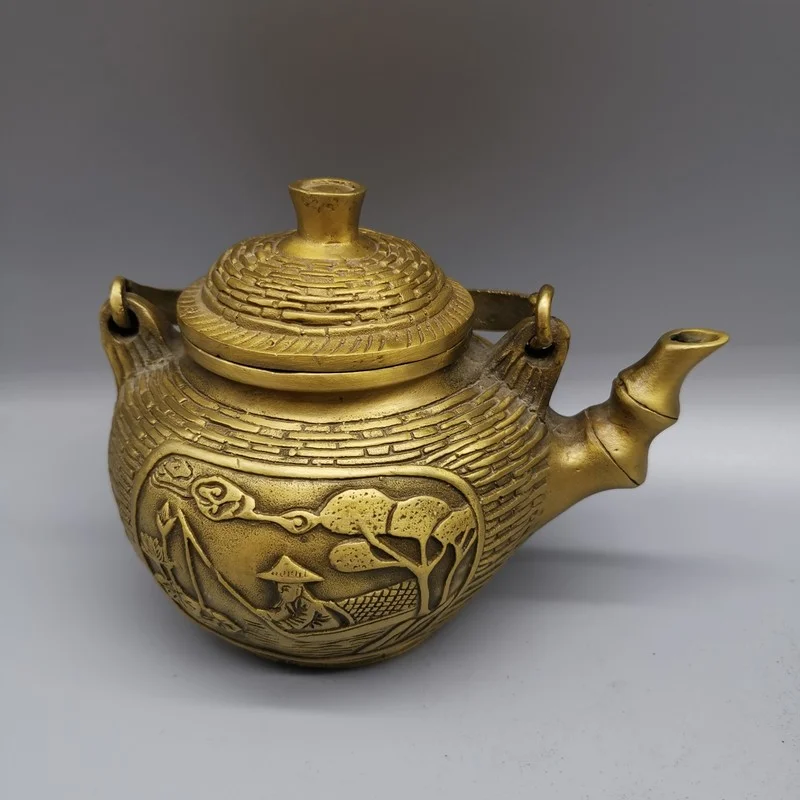 

Китайский Изысканный домашний Рыбак из чистой меди, рыболовный чайник, украшение на удачу, офисные поделки, украшение для комнаты, домашний ...