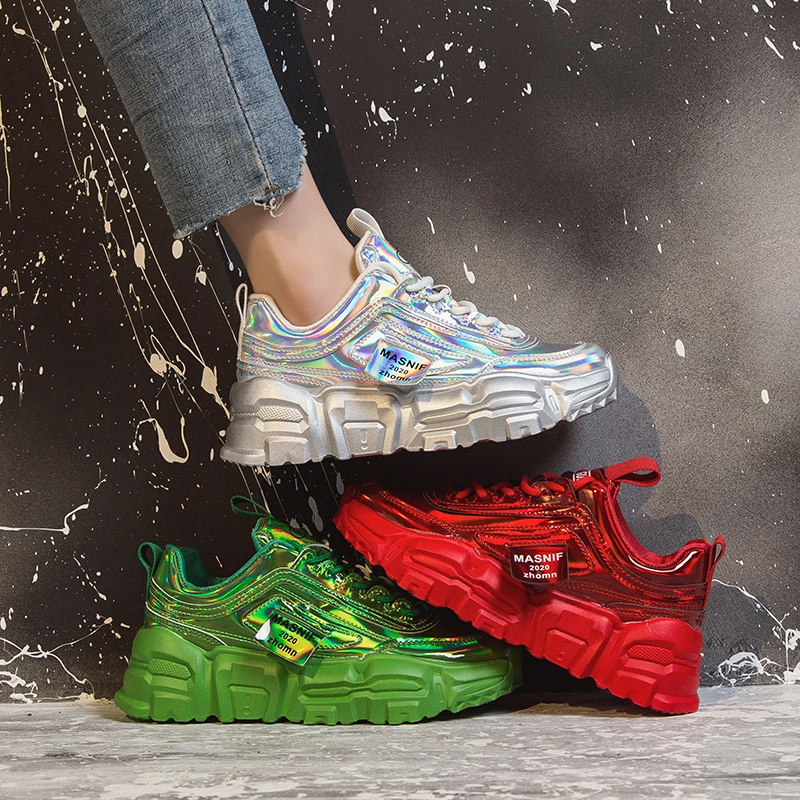 

2020 Ladies Chunky Sneakers Breathable Casual Platform Shoes Women Shining Height Increasing Female Trainers Ladies Shoes