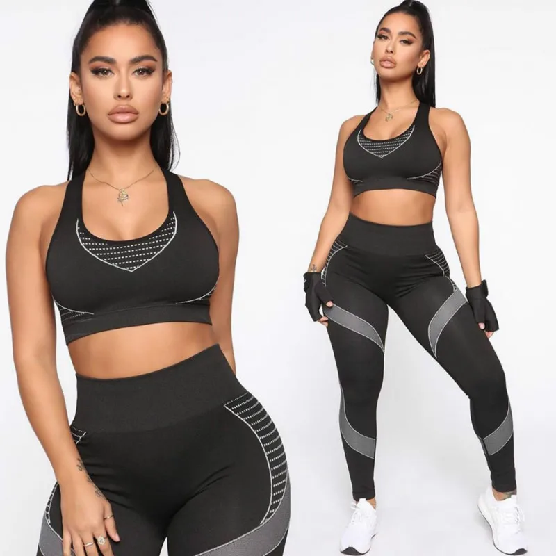 

High Waist Women 2 Pcs Outfits Digital Yoga Set Hip Lifting Breathable Gym Workout Leggings Summer Running Sport Set Sets 2021