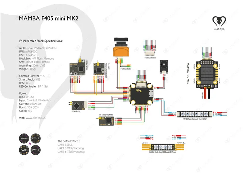 Diatone MAMBA F405 Mini MK2/F722/F722S Betaflight Полетный контроллер и F40 40A/F25 50A бесщеточный ESC для радиоуправляемого дрона запчасти