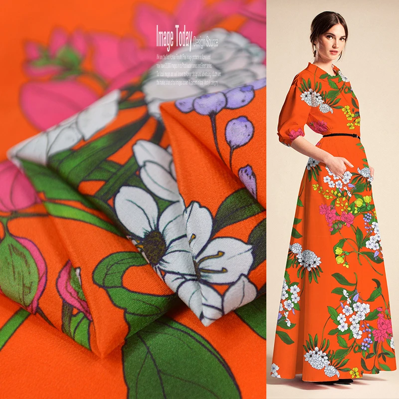 100 см * 135 элегантная оранжевая Цветочная шелковая крепдешиновая ткань для
