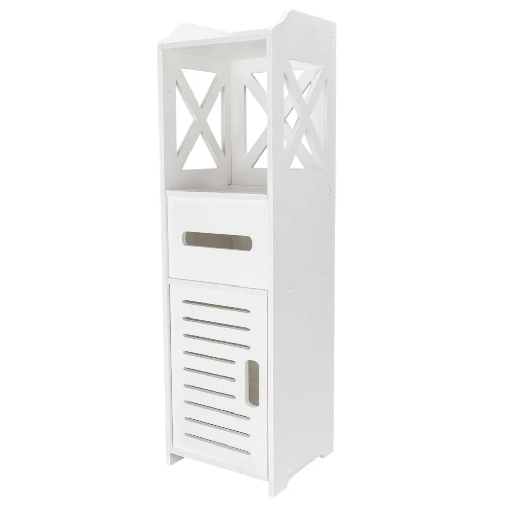 

Bathroom Cabinet Storage Shelf Rack 2-Tier Single Door Waterproof Sturdy Durable Anti-Corrosion Easy to Clean White[US-Stock]