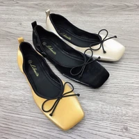 hot women flats ballet bowtie shoes ladies brief elastic band slip on loafers solid square toe ballerina roll up shoes