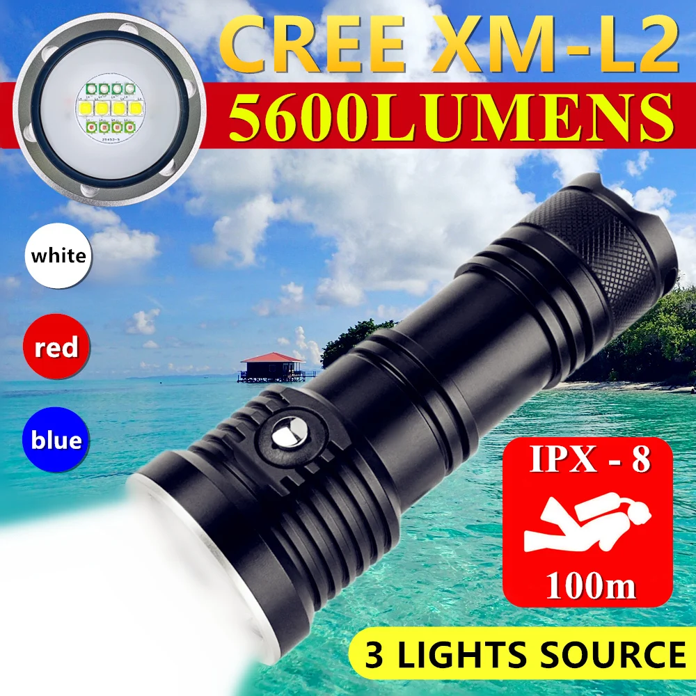 

4*CREE XM-L2 Professional LED Diving Flashlight Scuba Tactical Torch Powerful Lamp XHP50/XHP70 Underwater 100m Dive Fill Light