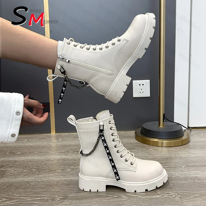 

Дизайнерские теплые зимние ботинки на платформе и среднем каблуке, новинка 2021, Зимние Повседневные ботильоны из искусственной кожи на молн...