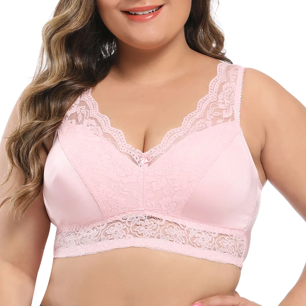 

Large Cup Women Bra Sexy Lace Vest Underwear Wireless Comfortable Full Cup Padded Female Brassiere Tops Plus Size Lingerie