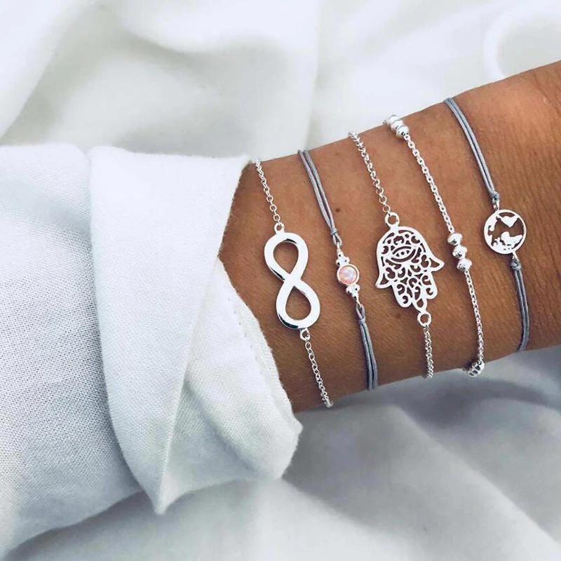 

XIYANIKE Boho Map Heart Bracelets & Bangles For Women Bohemian Round Beaded Charm Bracelet Set Fashion Multilayer Accessories