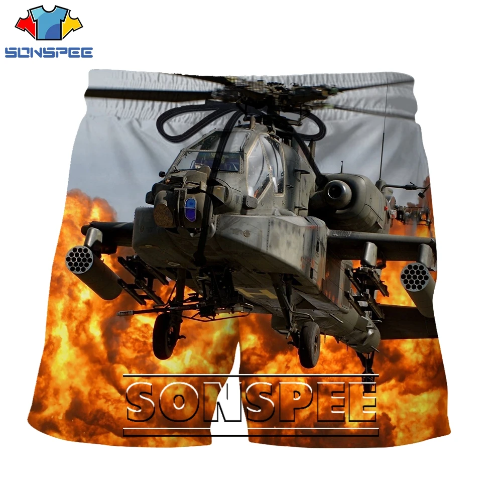 

SONSPEE Fashion Cool Transportation Helicopter Pattern 3D Printing Men's Shorts Summer Creative Personality Casual Street