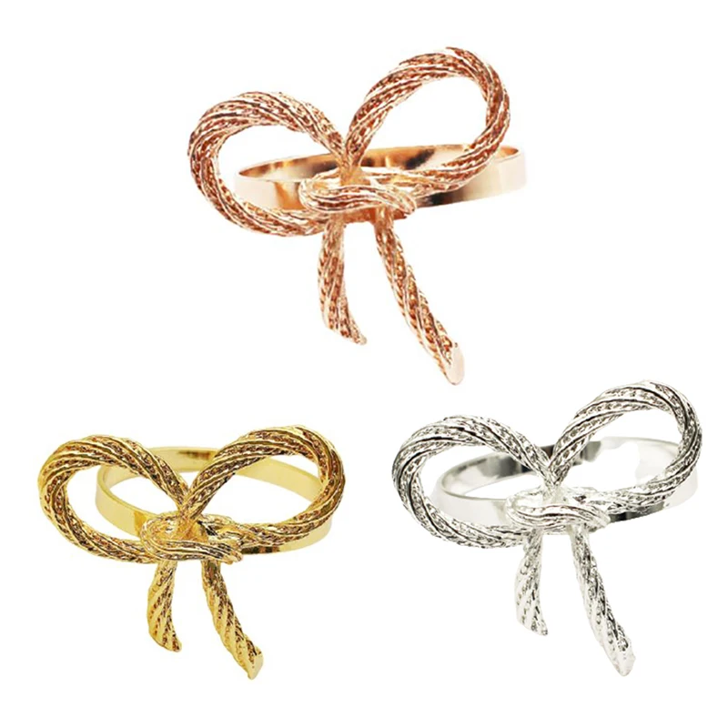 

6 Pcs/lot Napkin Ring Stick To Table Napkins Ring Golden Silver Napkin Ring Butterfly Bow Tie Napkin Buckle Hotel Restaurant