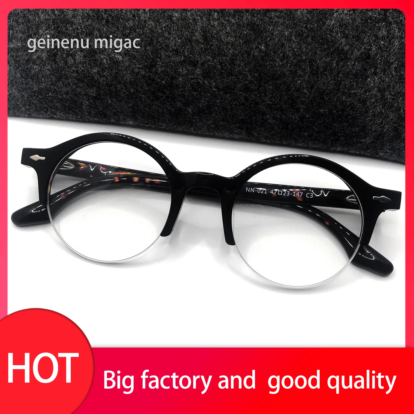 

Vazrobe Acetate Japanese Round Eyewear Frames Male Nerd Men Transparent Black Glasses