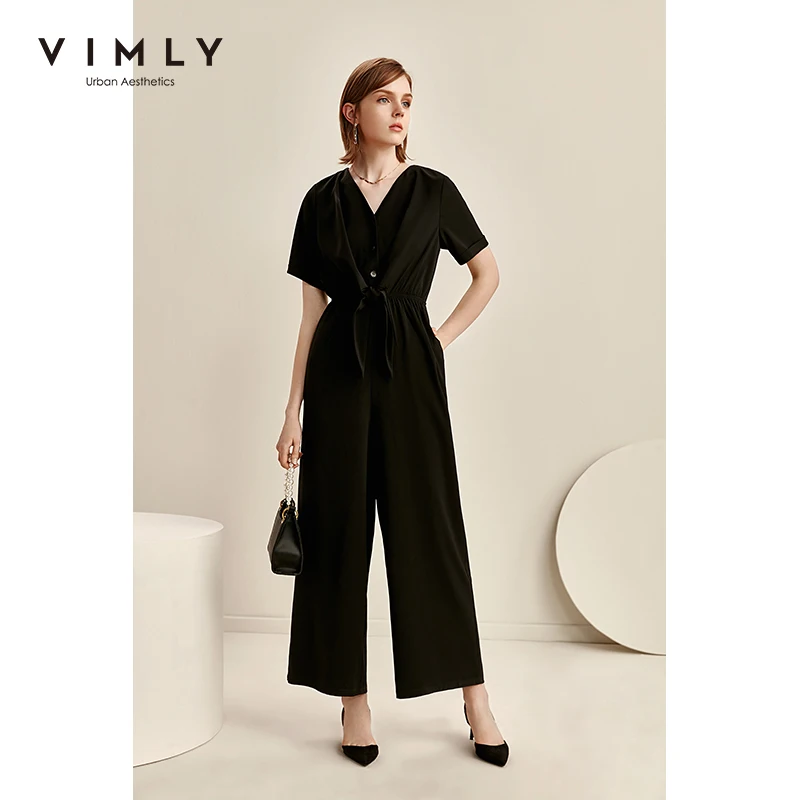 Женский винтажный Ромпер Vimly однотонный комбинезон на кнопках с v образным