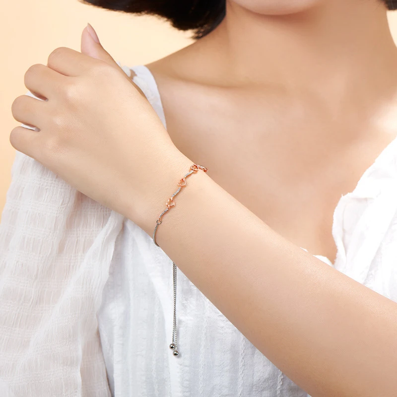 

Knobspin 100% 925 Sterling Silver Fashion Simple Heart-shaped Diamond Charm For Women Adjustable Bracelets Fine Jewelry Wedding