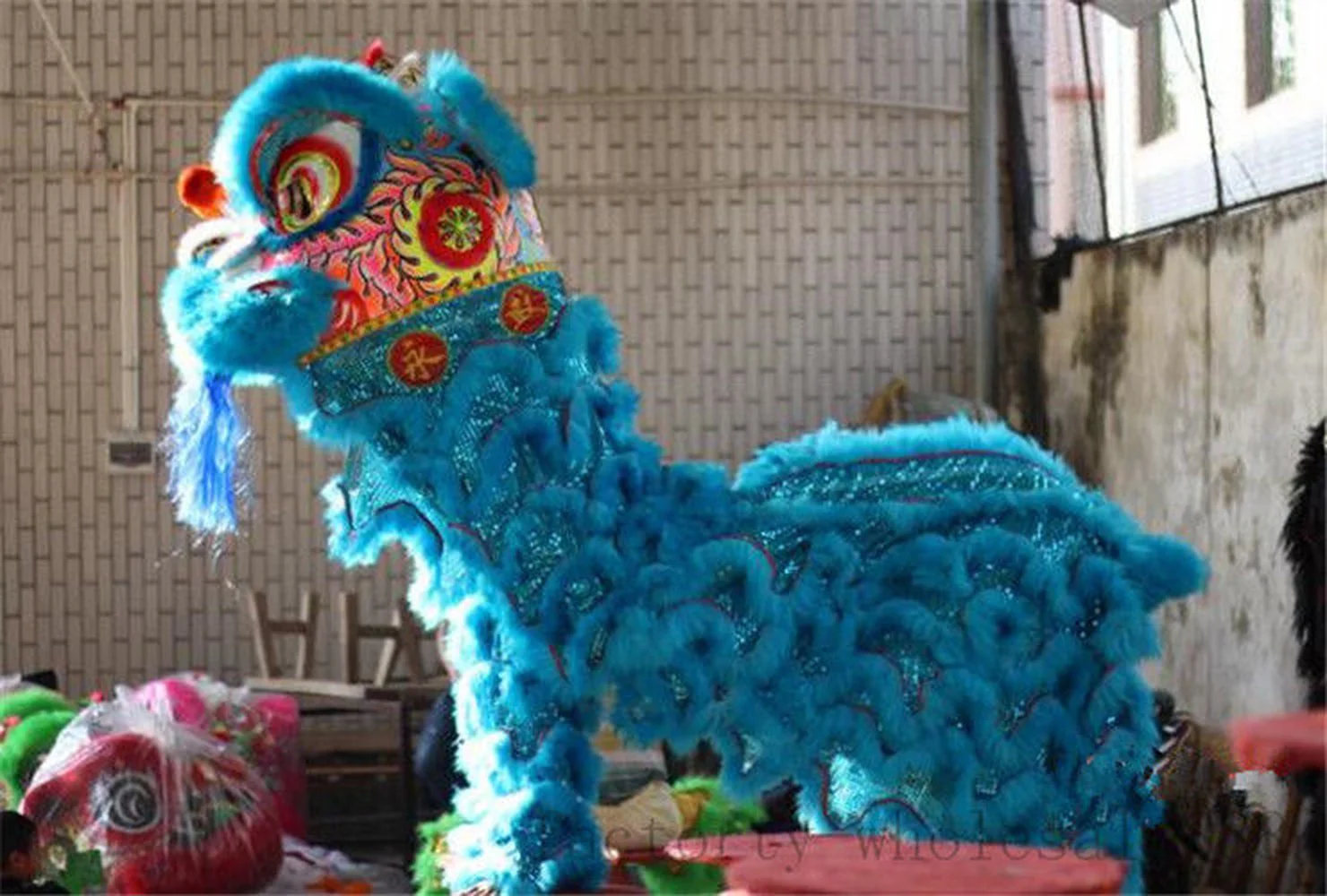 Китайский народный художественный костюм талисмана льва для танцев синяя шерсть