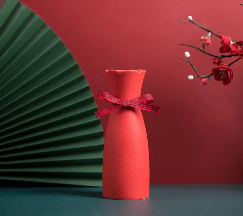 Nordic Творческий красная керамическая ваза аксессуары ремесел дома гостиной стол