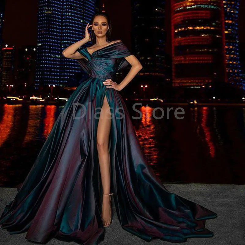 

High Side Split Satin Prom Dresses Long Evening Gowns Vestidos De Novia A-Line Formal Women Dress Evening Party Wear Custom Made