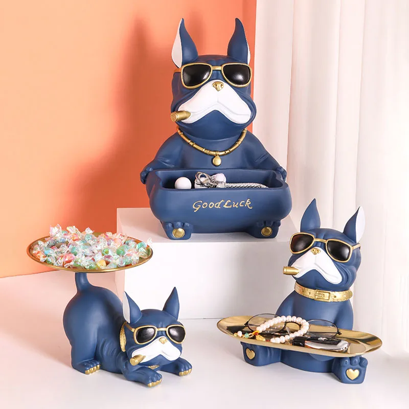 

Modern Artware Home Living Room Decoration Furnishings Cool Dog Storage Ornament Sundries Container With Plate Housewarming Gift