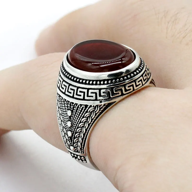 Натуральный красный агат камень кольцо для Для мужчин 925 пробы серебро Винтаж