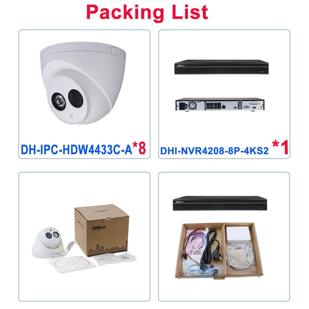Система видеонаблюдения Dahua 8POE 4K сетевой видеорегистратор NVR4208-8P-4KS2 8 шт. 4 МП