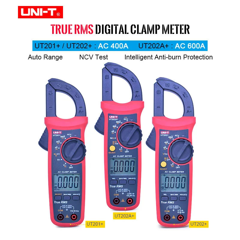 

UNI-T UT201+/UT202+/UT203+/UT204+/UT202A+ 400-600A Digital Clamp Meter Automatic Range True RMS High Precision Multimeter Tester