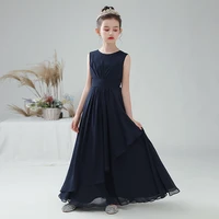 navy blue chiffon girls formal party gowns long 2020 new junior bridesmaid flower girl dresses for wedding evening party
