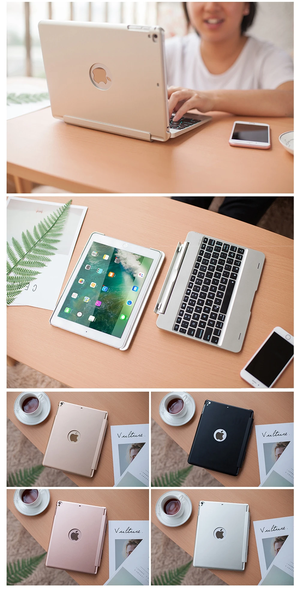 Съемный магнитный слот и bluetooth-клавиатура, 7 цветов, чехол с подсветкой для Apple iPad 9,7 Air 2 5 6 Pro 9,7