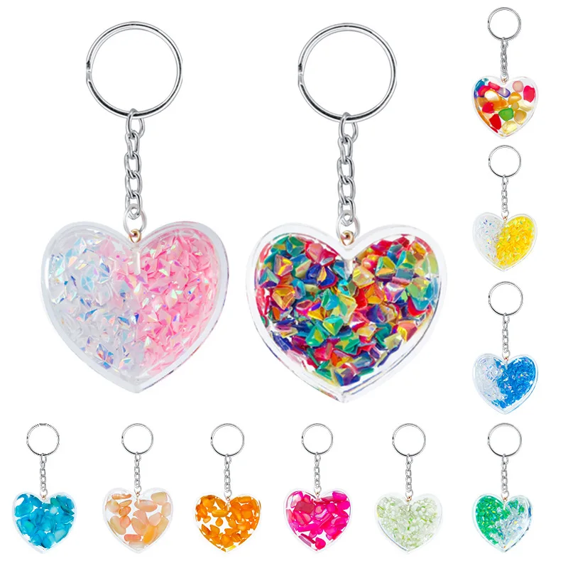 

10PCS Fashion Creative Love Gift Acrylic Transparent Heart Key Chain Ring Keychain Bag Handbag Pendant Stone Sequin Accessories