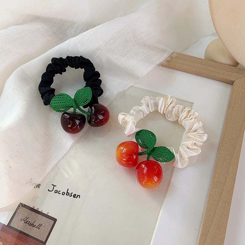 

Ins Girl Tie Hair Cute Elastic Hair Bands Bowknot Cherry Hair Ring Rope Women Head Rope Ponytail Rubber Band For Gifts