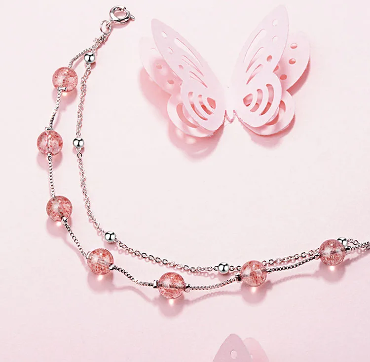 Jinzeyi двойной натуральный клубничный Кристалл Розовый кристалл браслет женский