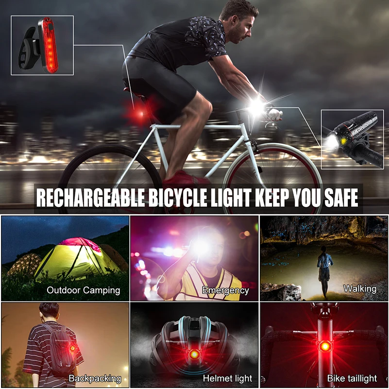 

WEST BIKING Bike Light Set Smart Sensor Headlight Tail Light USB Rechargeable Waterproof MTB Road Bike Front Tail Light
