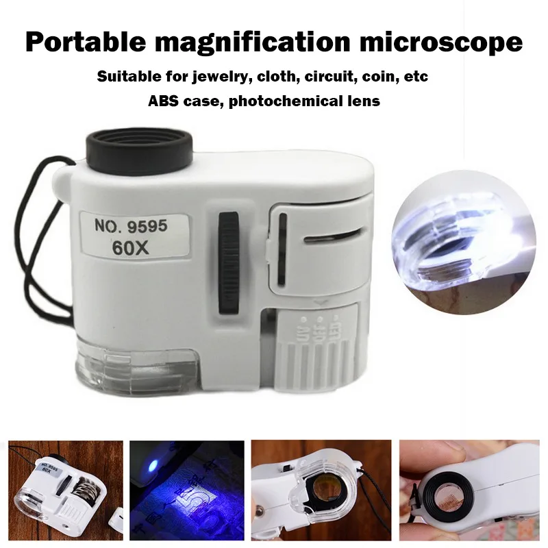 60X ручное увеличительное стекло мини Карманный микроскоп Лупа детектор валют