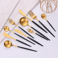 chopsticks dinnerware black gold dinner set stainless steel cutlery set matte knife spoon fork steel cutlery kitchen tableware