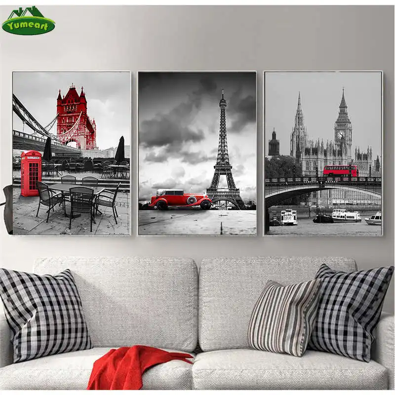 Современный городской пейзаж холст живопись Эйфелевой башни в фотообои для