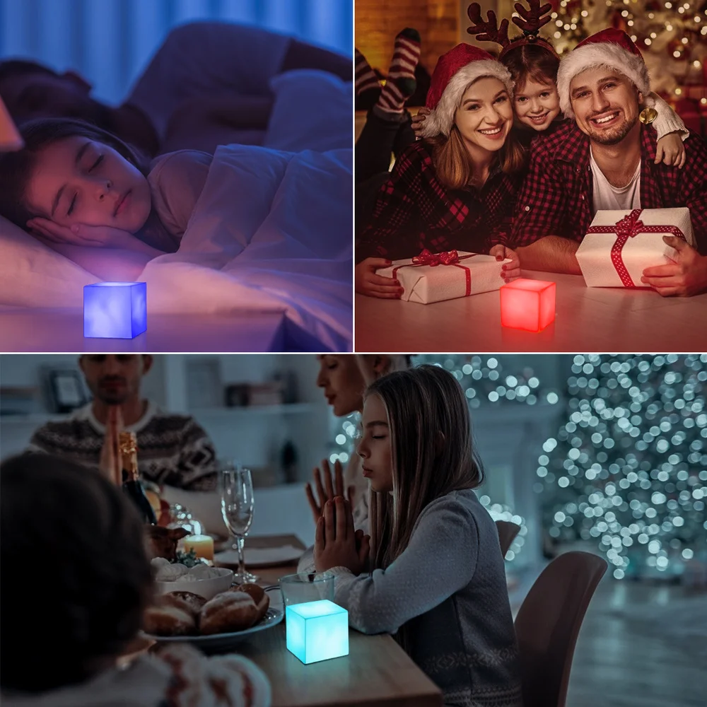 

LEDMOMO LED Cube Light Multicolor Night Light Battery Operated Cordless Night Lamp for Home Bedroom Living Room