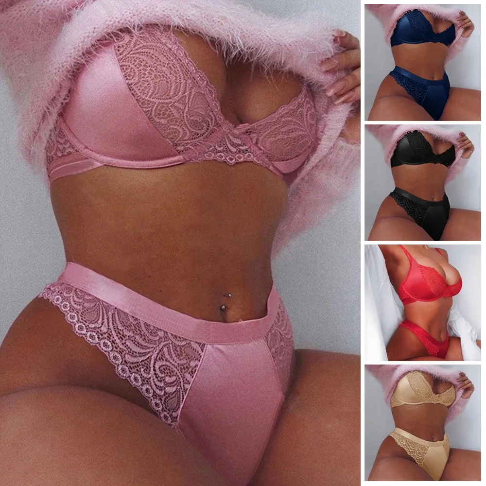

Womens Sexy Lingerie Nightwear Underwear Lace Push Up Bra Set Panties Sleepwear Transparent Things Female Underwear 2021 Summer