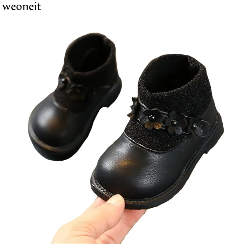 Weoneit/Обувь для малышей сезон осень-зима кожаная обувь маленьких девочек с цветами